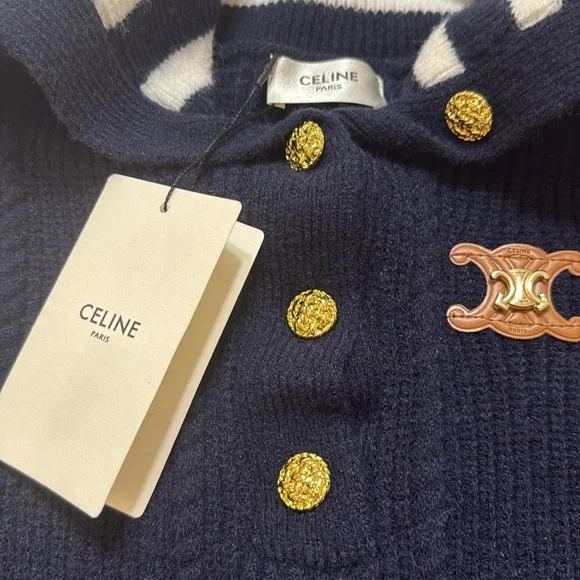 Celine Navy and White Buttoned Sailor Knit Top - Picture 3 of 4